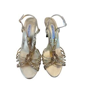 Size 7.5 Diego Sanz Spain Strappy Sandals Gold 3.5 Inch Heel